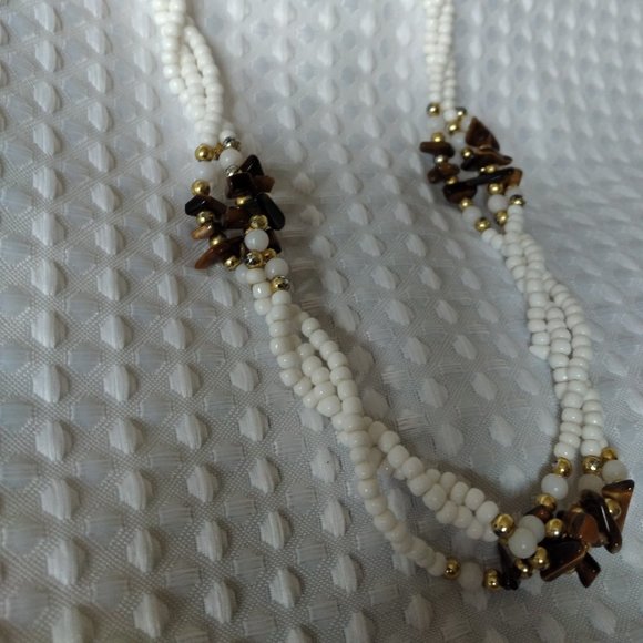 Tigers Eye w 3 strands of white beads ... and  can be customized.... N08 - Picture 2 of 4